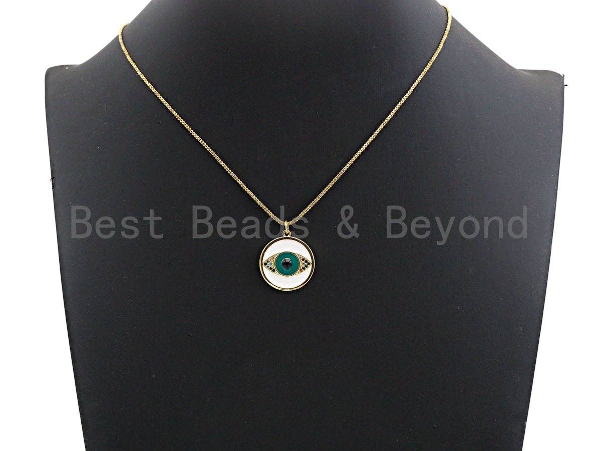 Enamel Evil Eye On Round Coin Pendant,Colorful CZ Micro Pave Oil Drop pendant,Enamel pendant,Enamel Jewelry,21x23mm,sku#Z637