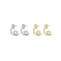 Clear CZ Cresent Moon Star Stud Earrings, Sku#A412