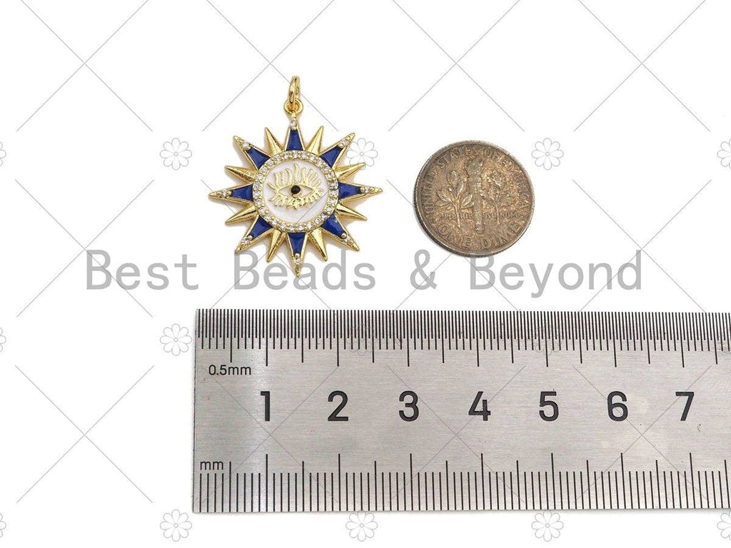 Colorful Enamel Pave Evil Eye On Sunflower Shape Pendant, Gold Enamel Flower Pendant, CZ Micro Pave Enamel Jewelry Findings,25x27mm,Sku#L443