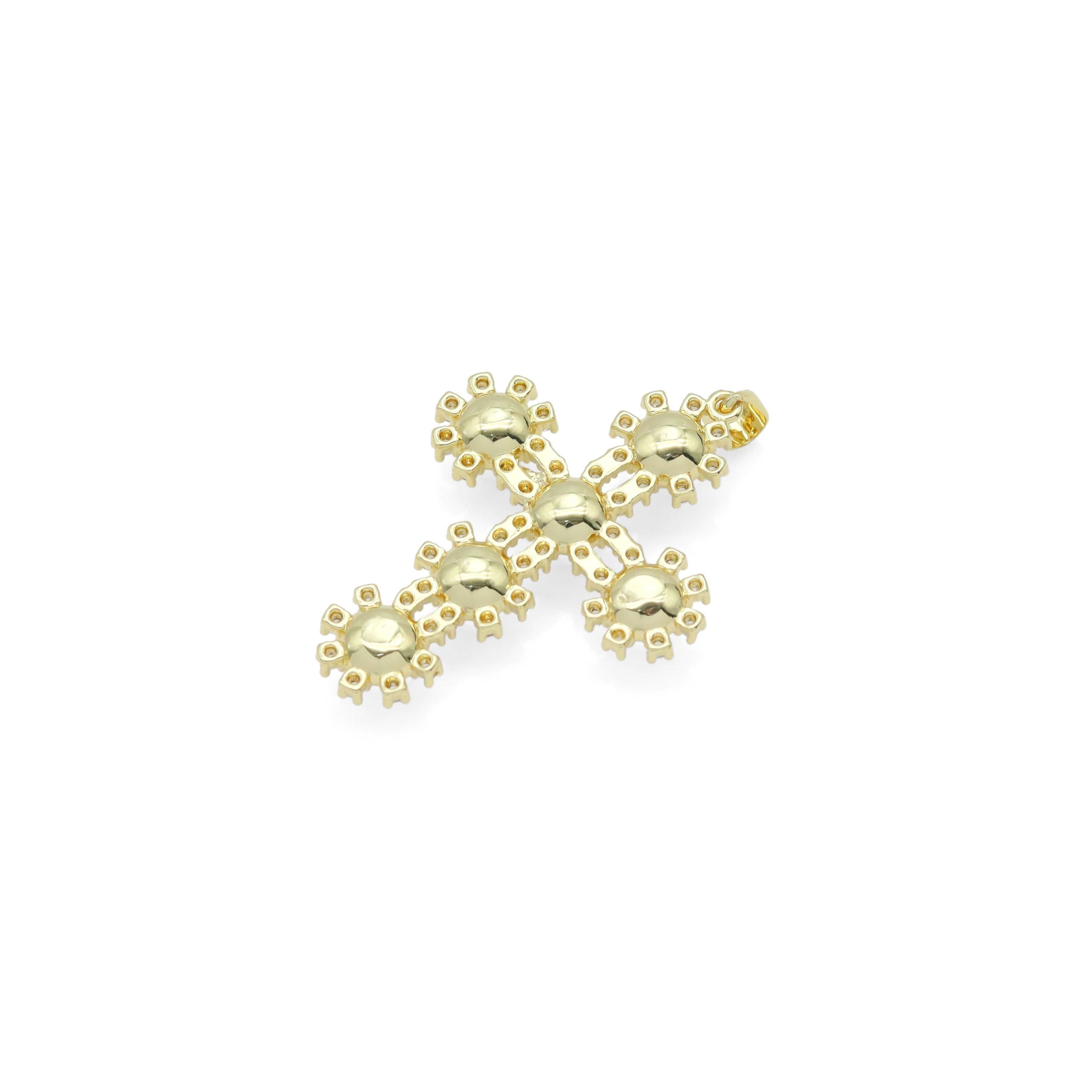 Gold White Pearl Flower Cross Charm Pendant, Sku#LX696