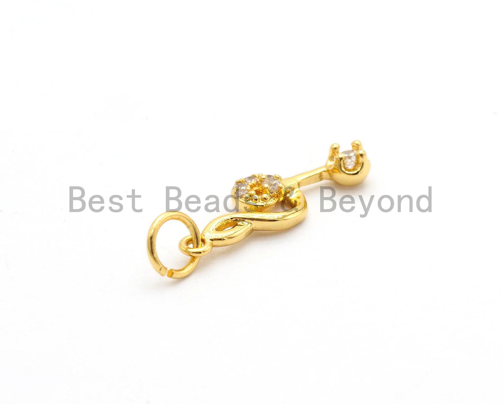 CZ Micro Pave Treble Clef Pendant/Charm,Cubic Zirconia Music Symbol Paved Charm, Necklace Bracelet Charm Pendant, 6x18mm, sku#Y156