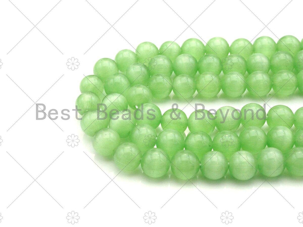 Cat's Eye Green/Light Green Round Beads, 6mm/8mm/10mm/12mm Smooth Round, 15.5'' Full Strand, Sku#UA162