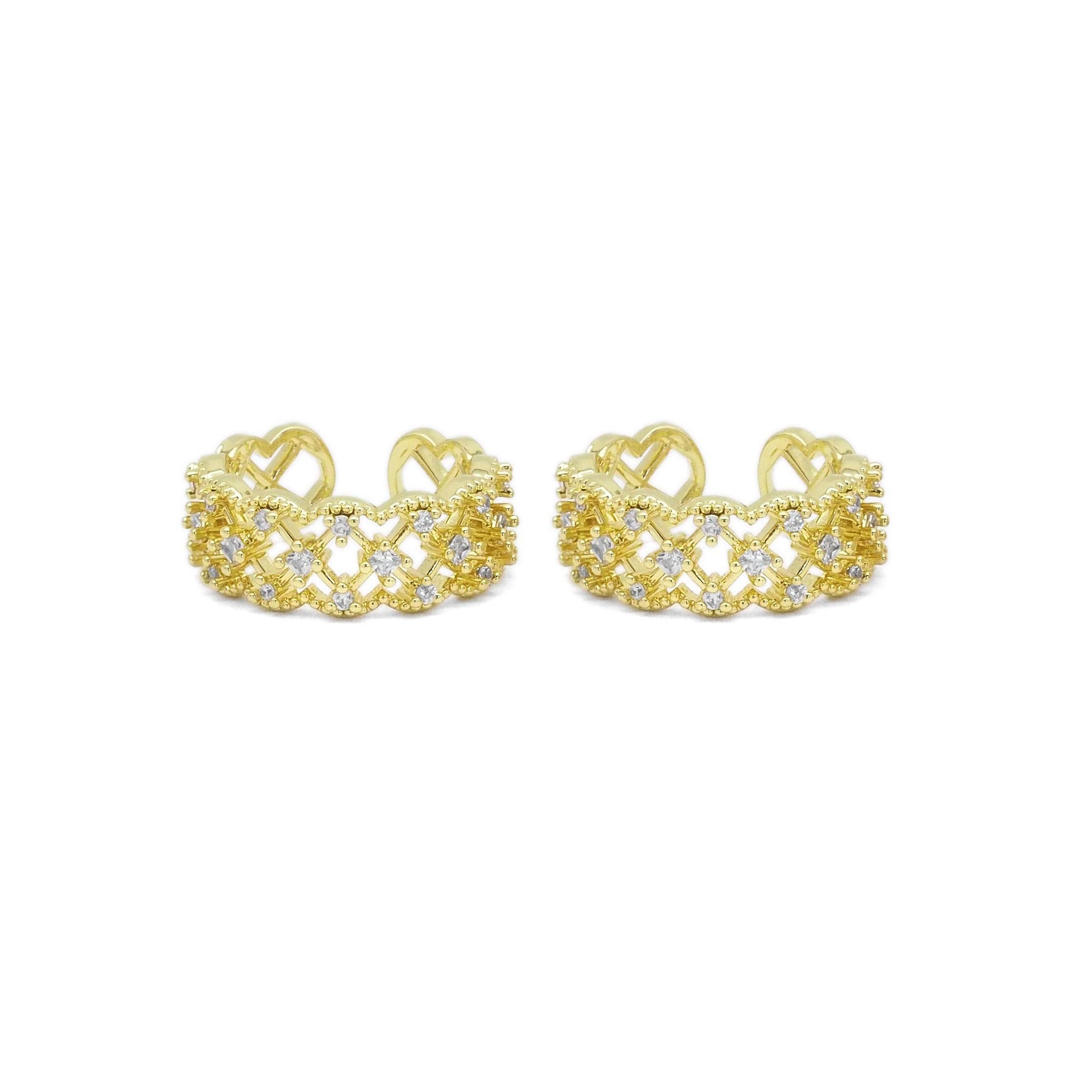 Gold CLear CZ Filligree Adjustable Ring, Sku#LD444