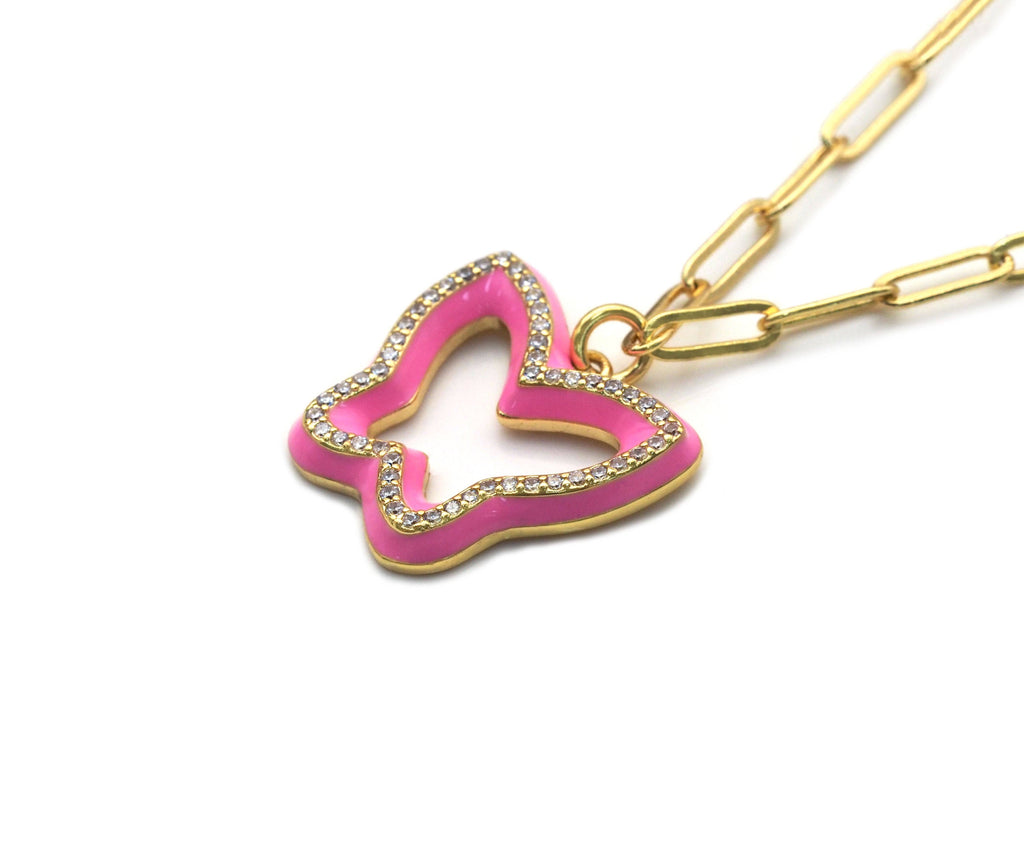 Paperclip Chain Frame Butterfly Necklace, sku#EF177