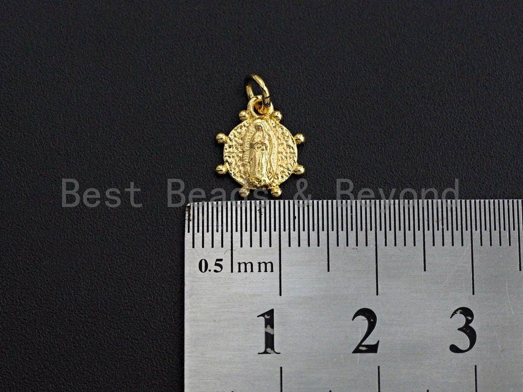 Virgin Mary Embossment On Round Coin Pendant Charm, Cubic Zirconia Charm, 10x11mm,sku#Z858