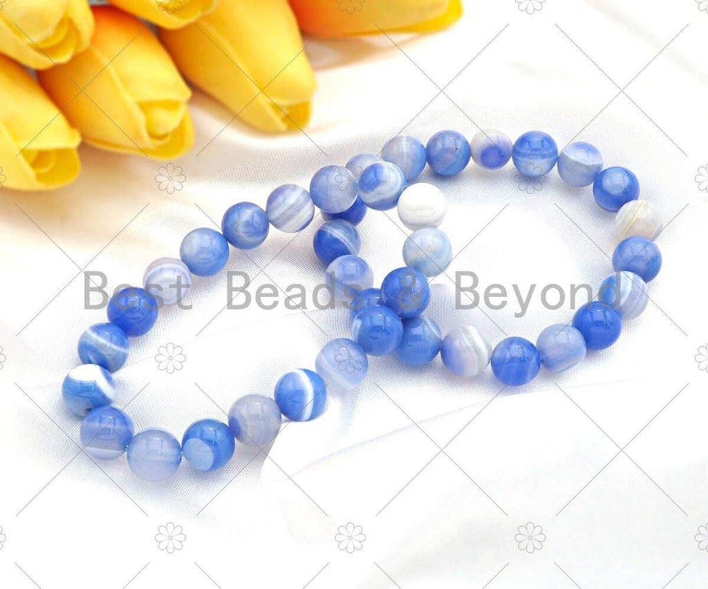 Natural Blue Banded Agate Stretchy Bracelet, Sku#EF29