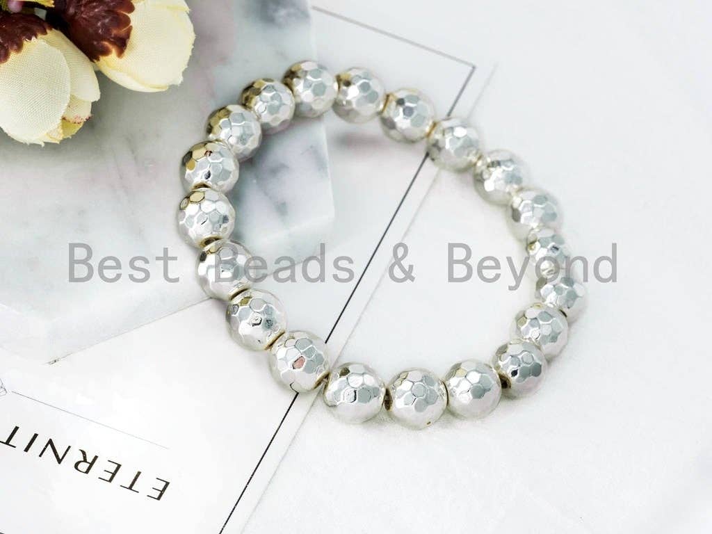 Silver Natural Hematite Stretch Bracelet,8mm/10mm/12mm Gemstone Beaded Bracelet,Gemstone Elastic bracelet,SKU#S61