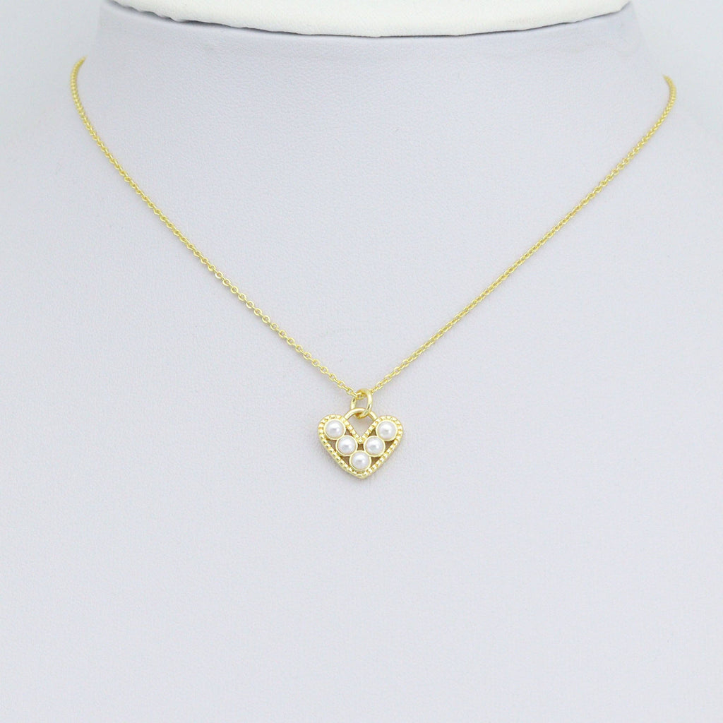 Gold White Pearl Heart Charm Pendant,Sku#LD723