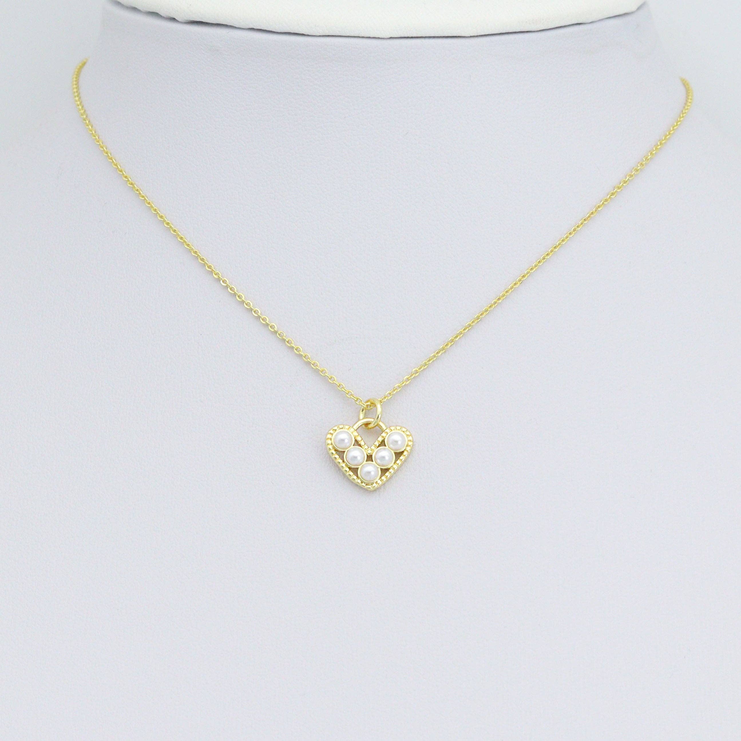 Gold White Pearl Heart Charm Pendant,Sku#LD723