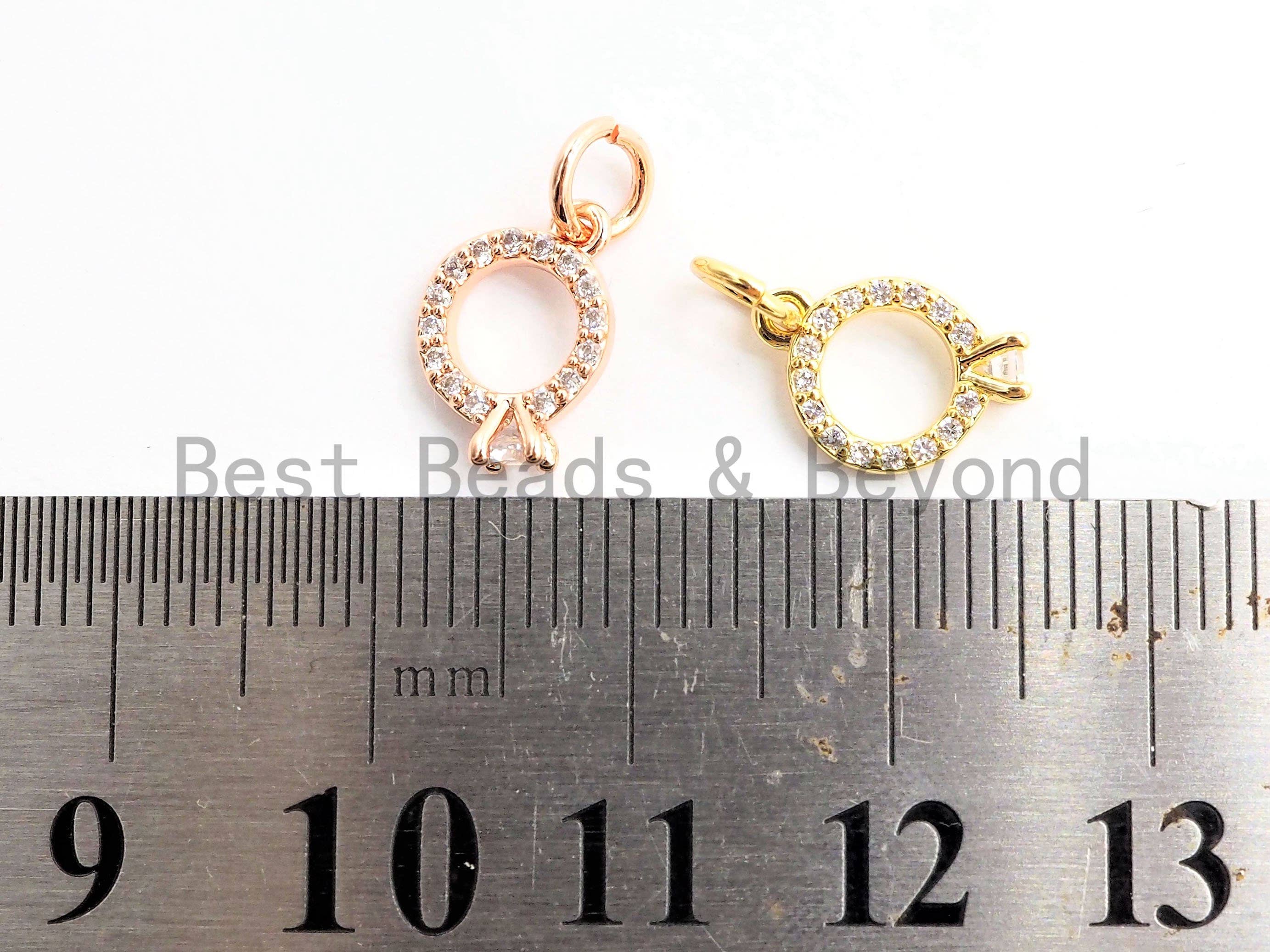 2pcs CZ Micro Pave Diamond Ring Pendant/Charm,Cubic Zirconia Paved Charm, Necklace Bracelet Charm Pendant, 7x10mm,sku#Y154