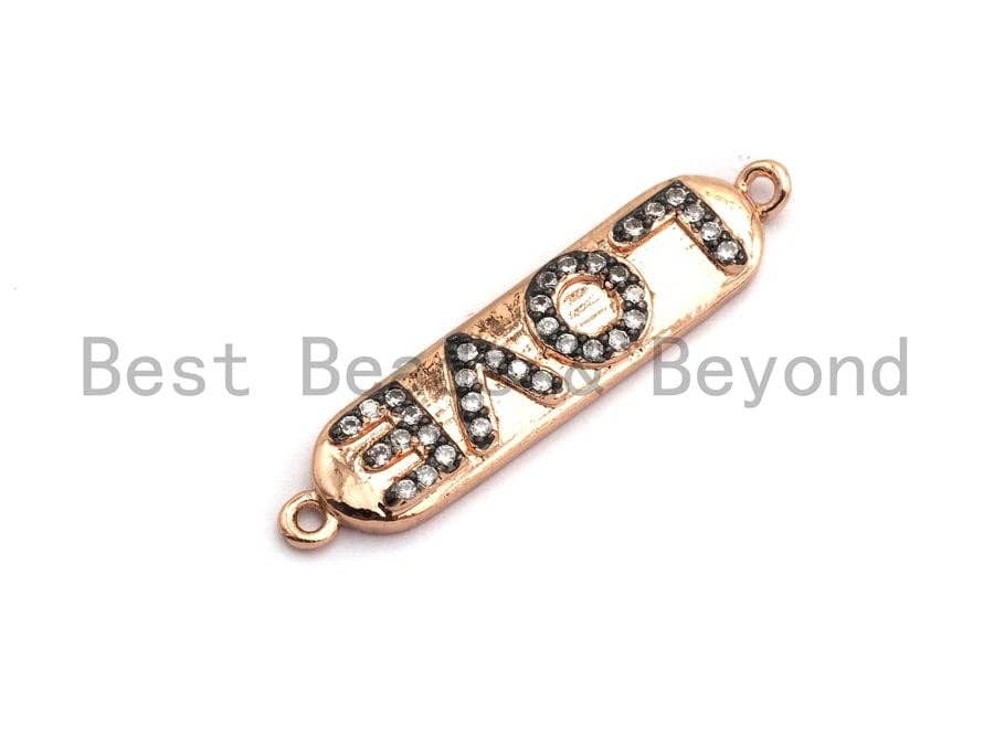 Dual Color CZ Micro Pave 7x31mm Slab Oval With LOVE Letter Two Hole Bracelet Connector, Cubic Zirconia Connector/Link,sku#E487C