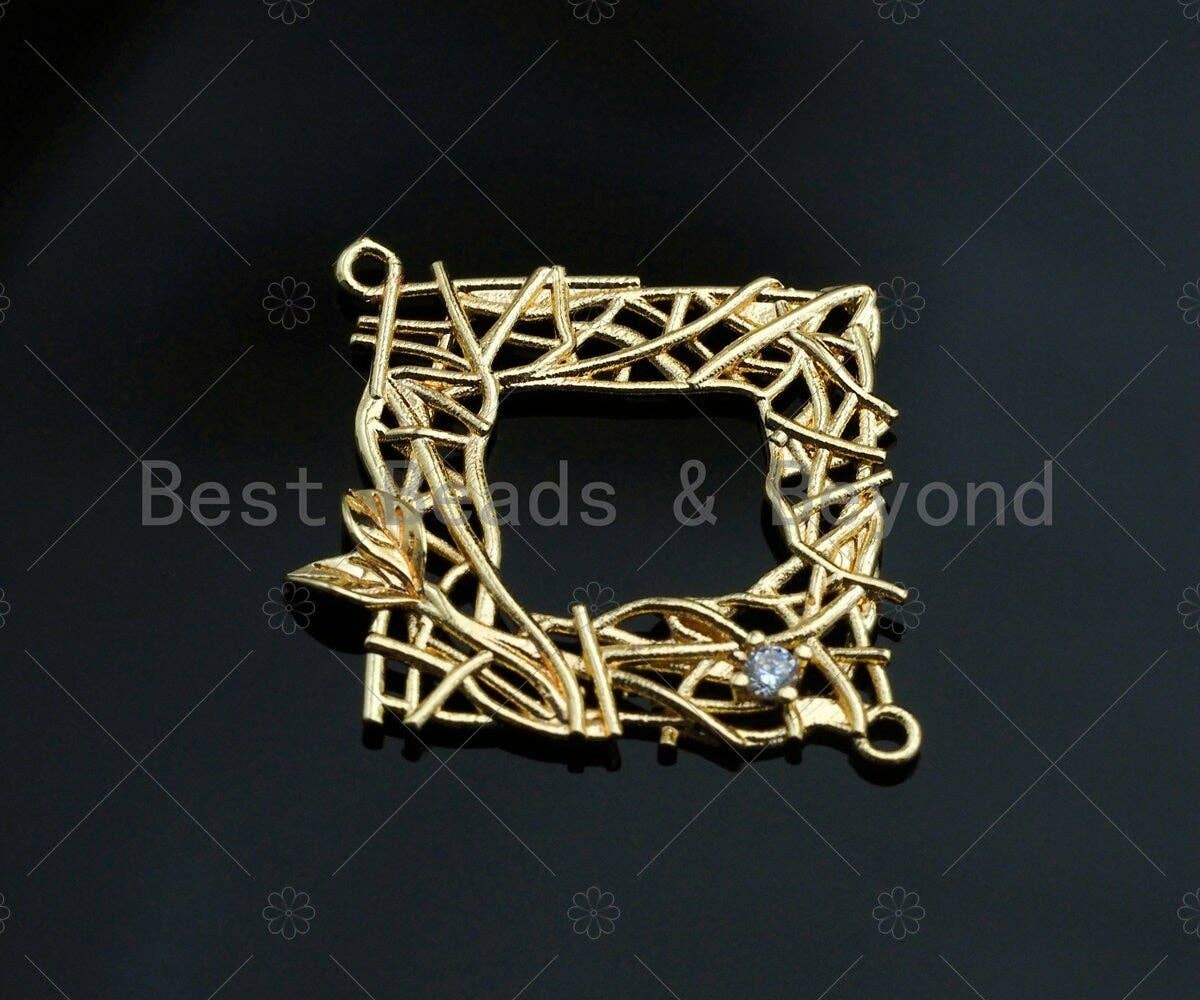 Filigree Gold Lacy Charm with CZ, Dianmond/Teardrop/Oval Shape Brushed Gold Twisted Wire Pendants for Earrings necklace making, sku#CP10