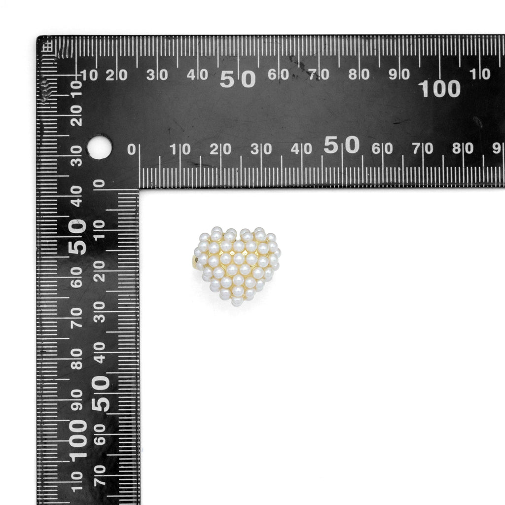 Silver Gold White Pearl Puffy Heart Statement Adjustable Ring, Sku#A448