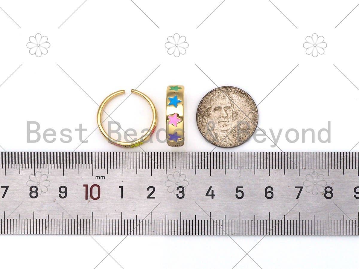 Enamel Star and Smiley Face Adjustable Ring, Sku#LD148