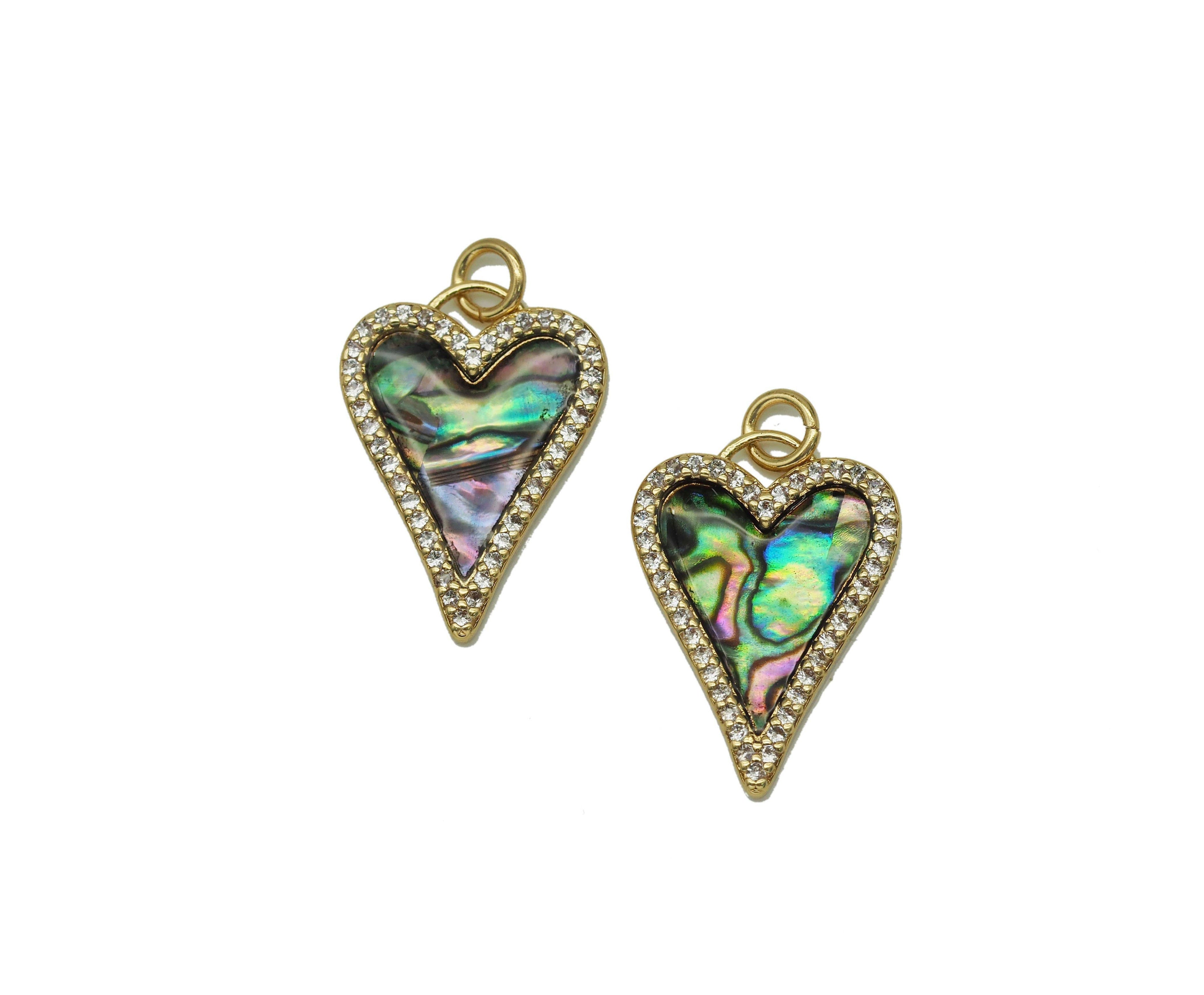 Gold Abalone heart Charm, Sku#L664