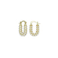White Pearl Gold U Oval Shape Hoop Earrings, Sku#LD641