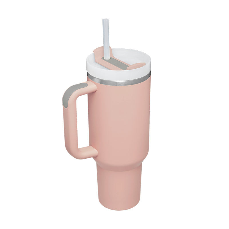 Gobelet isotherme 1,2 L avec poignée et paille, en acier inoxydable, anti-déversement, tasse à café isotherme sous vide avec couvercle, mug conique, cadeaux pour la Saint-Valentin, convient pour la voiture, la salle de sport, le bureau, les voyages