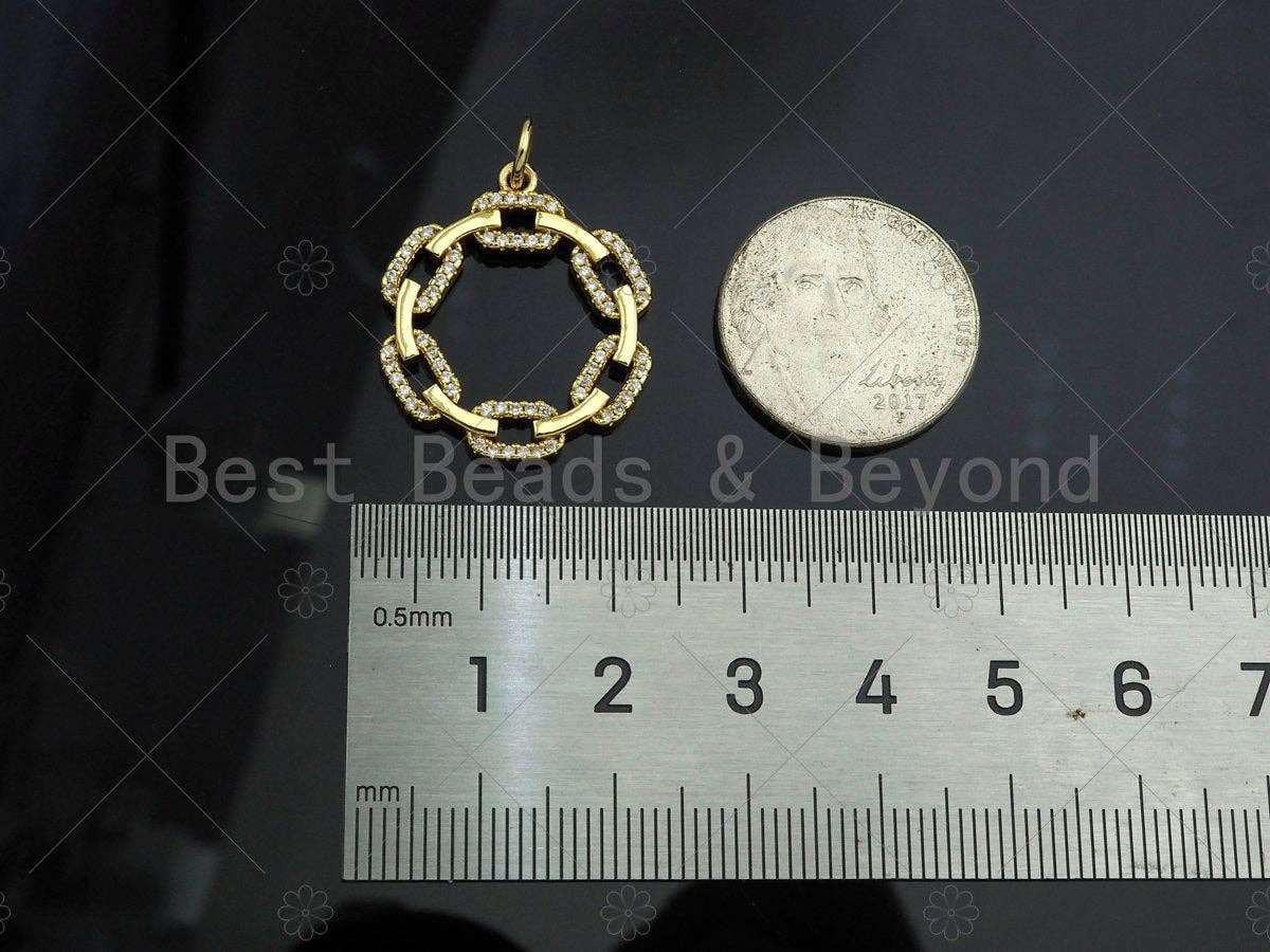 Gold Filled CZ Micro Pave Oval Link Round Pendant, 18K Gold Filled Charm, Necklace Bracelet Charm Pendant,22x25mm,Sku#LD122