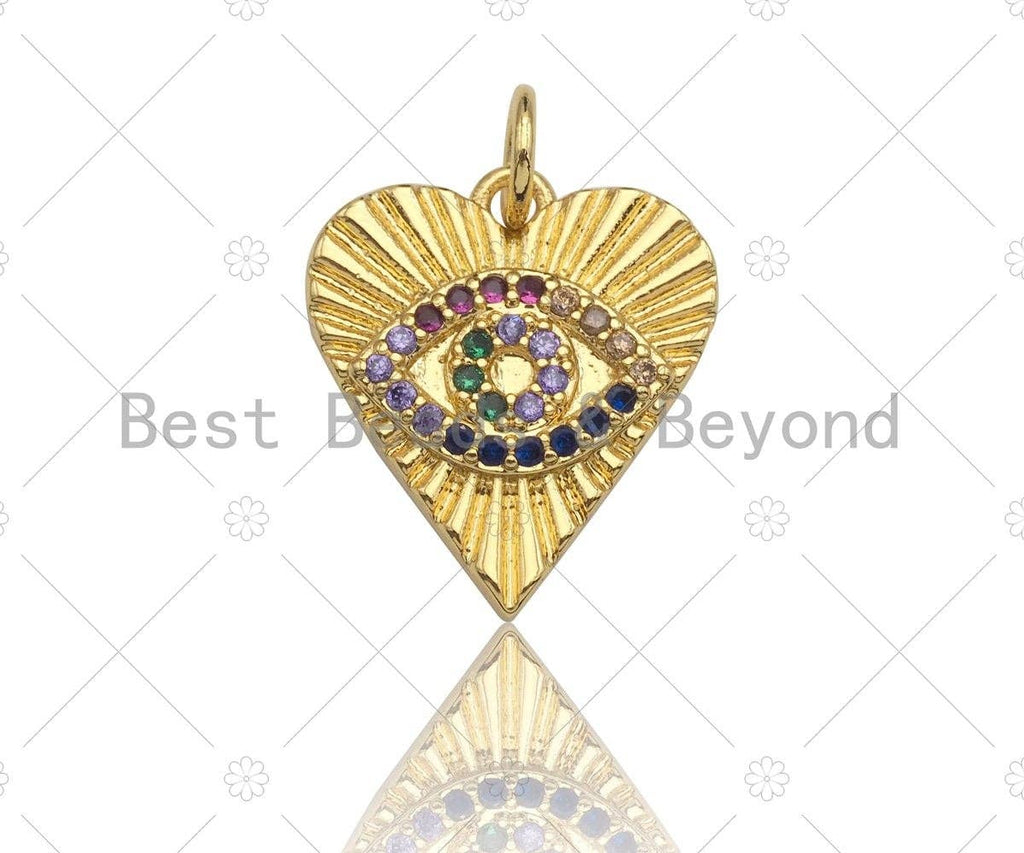 Colorful CZ Micro Pave Evil Eye On Heart Pendant/Charm,Cubic Zirconia Paved Charm, Necklace Bracelet Charm Pendant, 16x14mm,Sku#Z1207