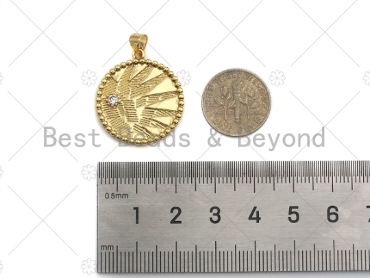 Clear CZ Micro Pave Coin Shape Pendant Charm, Cubic Zirconia Round Coin Charm,23x25mm,sku#Y351