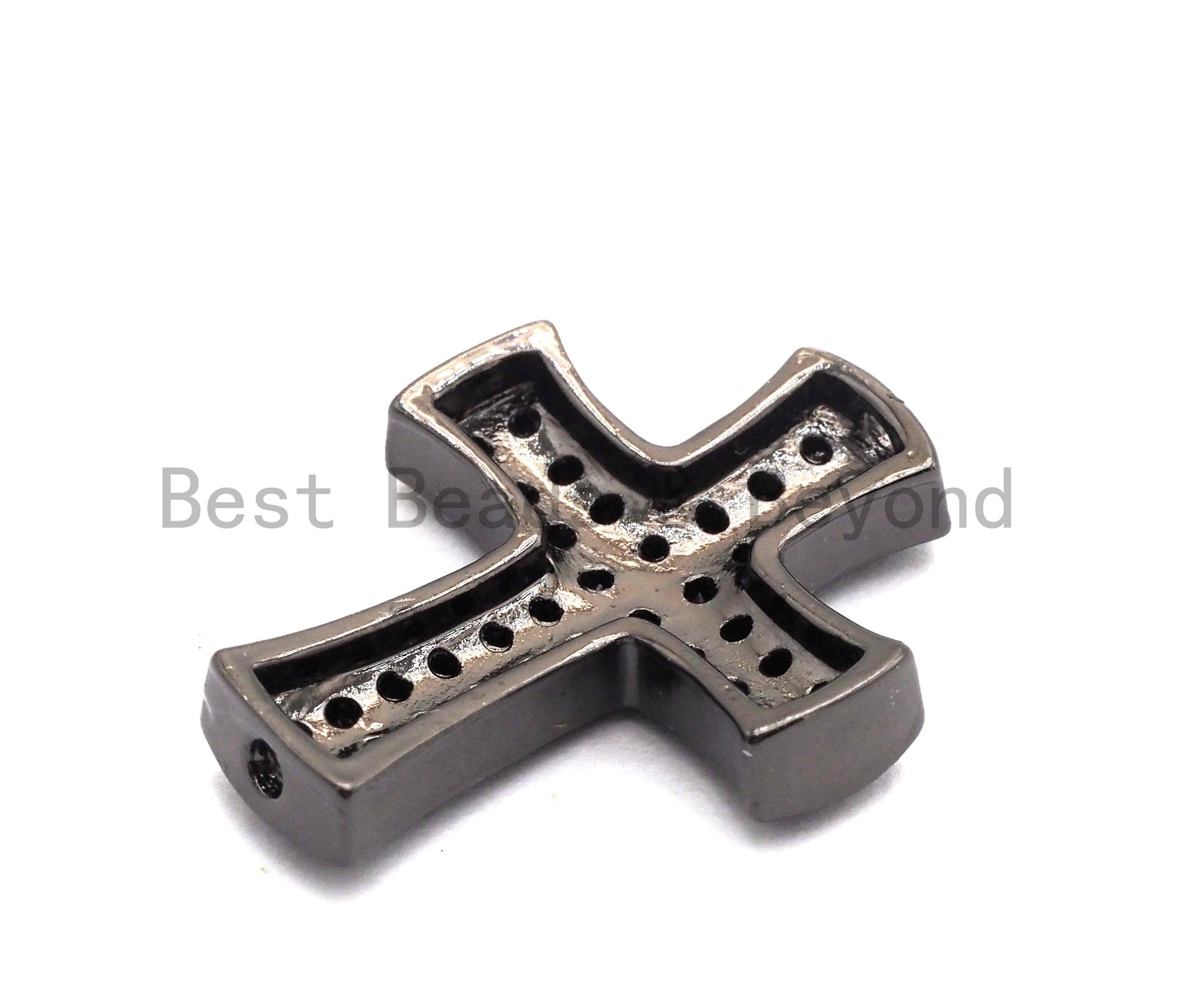 Black CZ Pave On Black Micro Pave Cross Spacer Beads with Black Crystal for Bracelet/Necklace, Spacer Beads,19x23mm, sku#C101