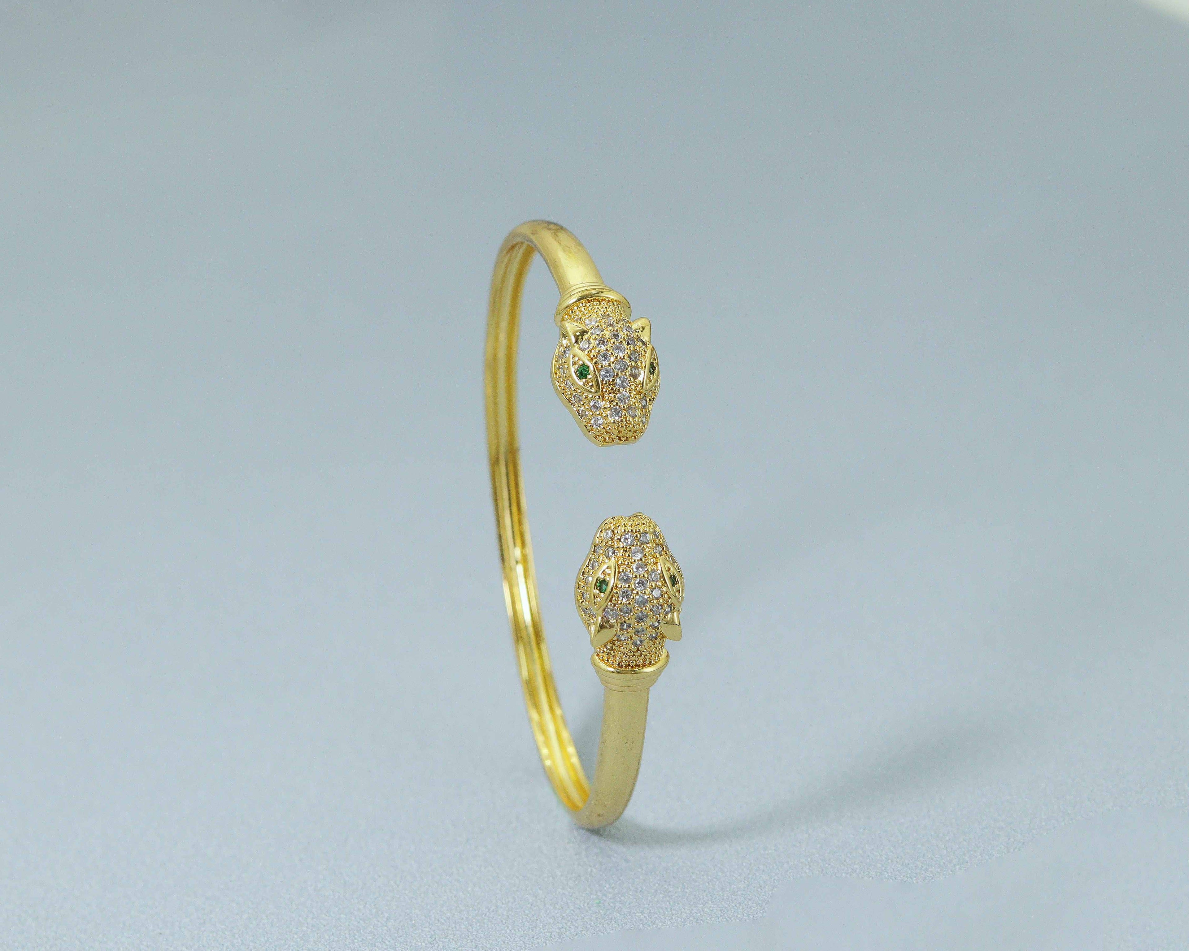 CZ Leopard Head Bangle Bracelet, Sku#LD220