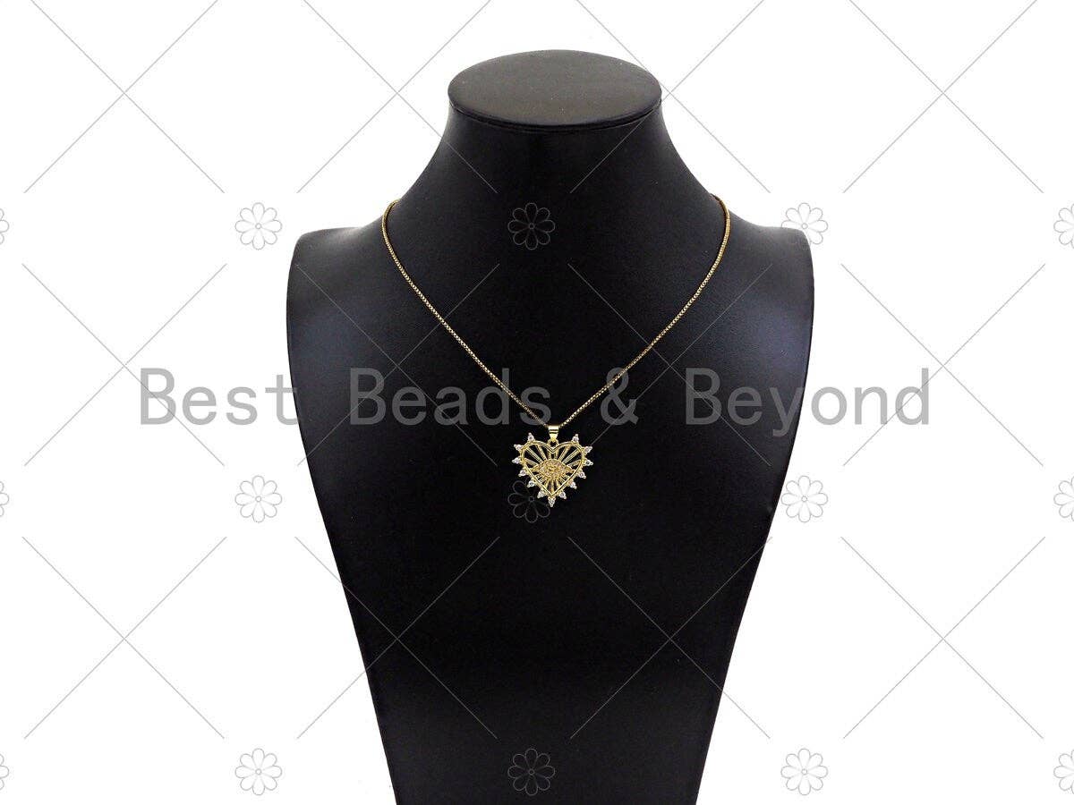 Gold Filled CZ Micro Pave Evil Eye On Heart Shape Pendant, 18K Gold Filled Heart Charm, Necklace Bracelet Charm Pendant, 27x24mm,Sku#LD93