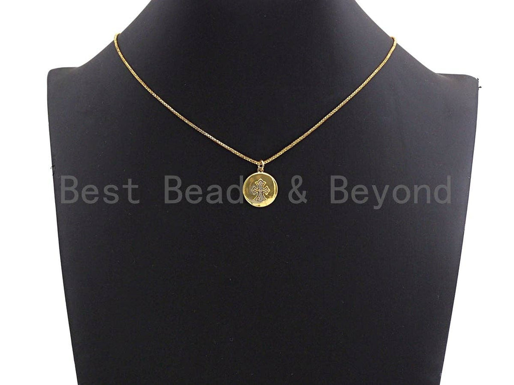 CZ Micro Pave Cross Coin Pendant,Jesus Cubic Zirconia Pendant,Silver/Gold/Rose Gold/Black Tone,16x18mm,Sku#Z428