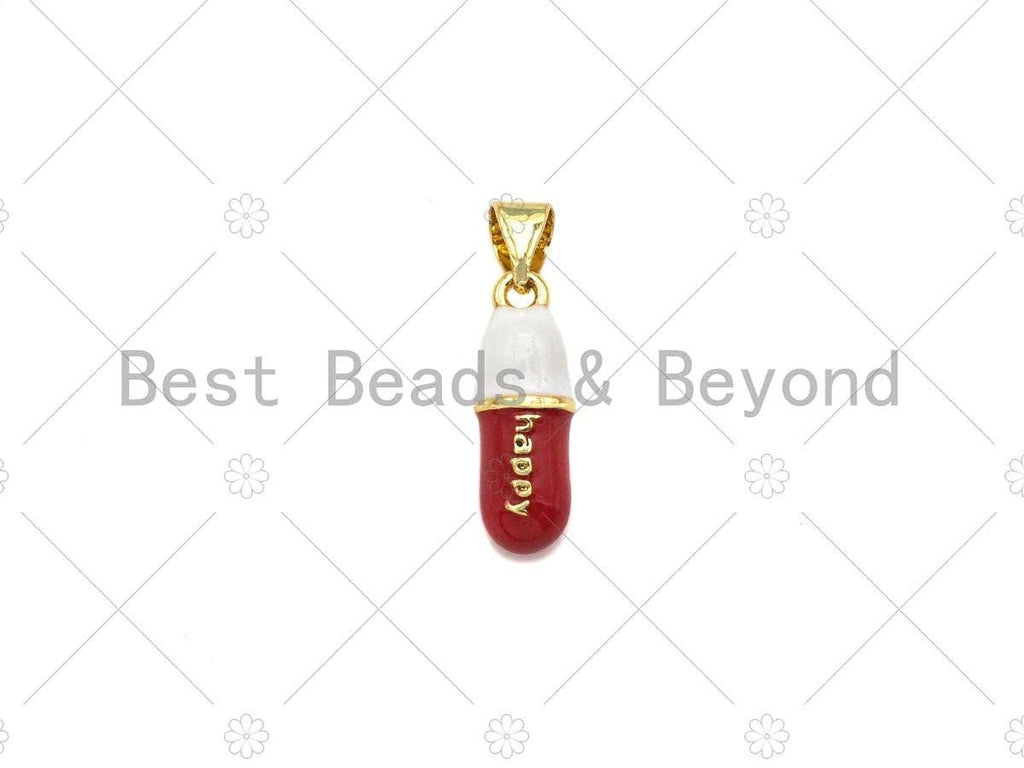 Enamel Colorful Pill Shape Pendant Charm,Happy Word Pink Turquoise Black Cobalt Red Enamel Jewelry,6x17mm,Sku#LK286