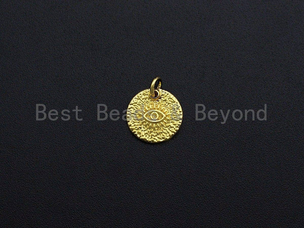 18K Gold Finish Evil Eye on Round Disc Pendant, Coin Pendant, Gold Coin Charm, 12mm, Sku#Z763
