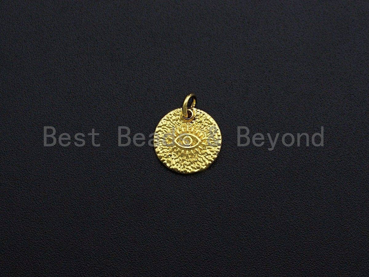 18K Gold Finish Evil Eye on Round Disc Pendant, Coin Pendant, Gold Coin Charm, 12mm, Sku#Z763