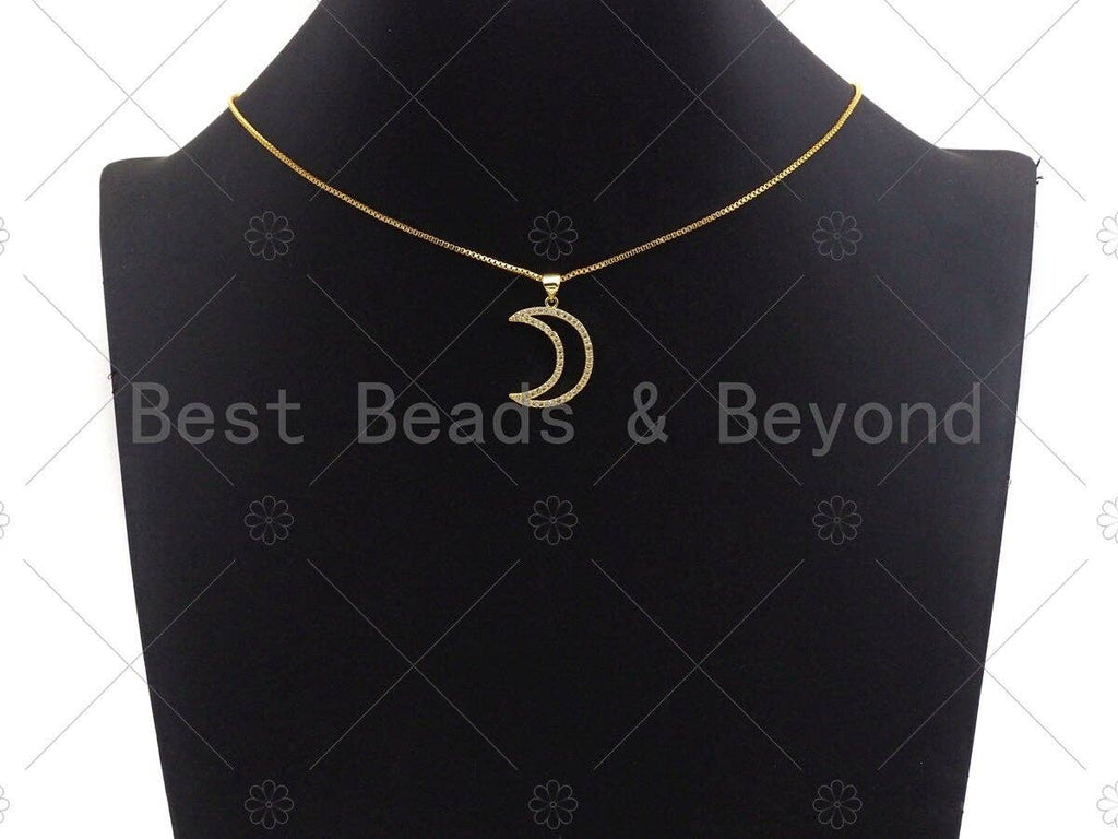 CZ Micro Pave Gold Moon Pendant, 18K Gold Filled Moon Charm, Necklace Bracelet Charm Pendant,17x23mm, Sku#LK83