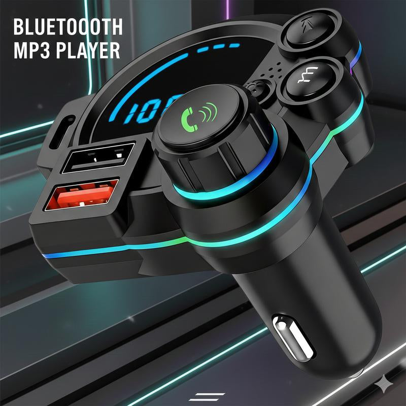 New In-Car Bluetooth Car Charger MP3 Player with Dual USB Plugs Hands-Free Calling & Colorful LED Lights Super Fast Charging
