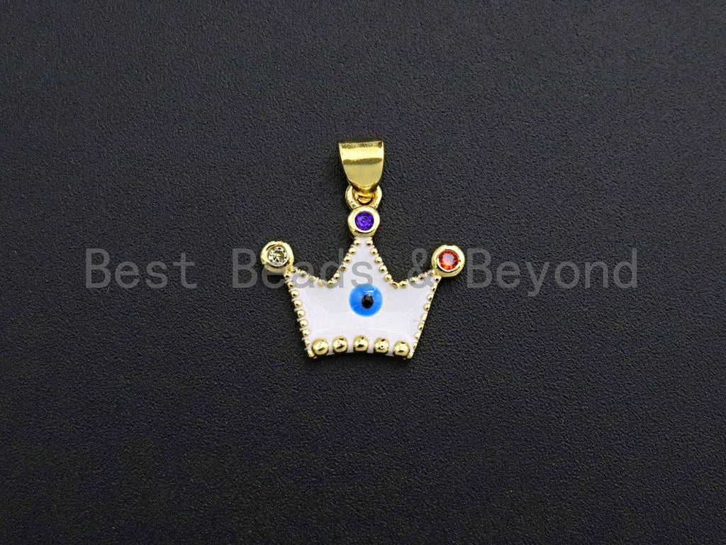 Enamel Turquoise/White/Black/Green Eye on Crown Charm, CZ Pave Oil Drop pendant,Enamel pendant,Enamel Jewelry, 17x18mm,sku#Z653