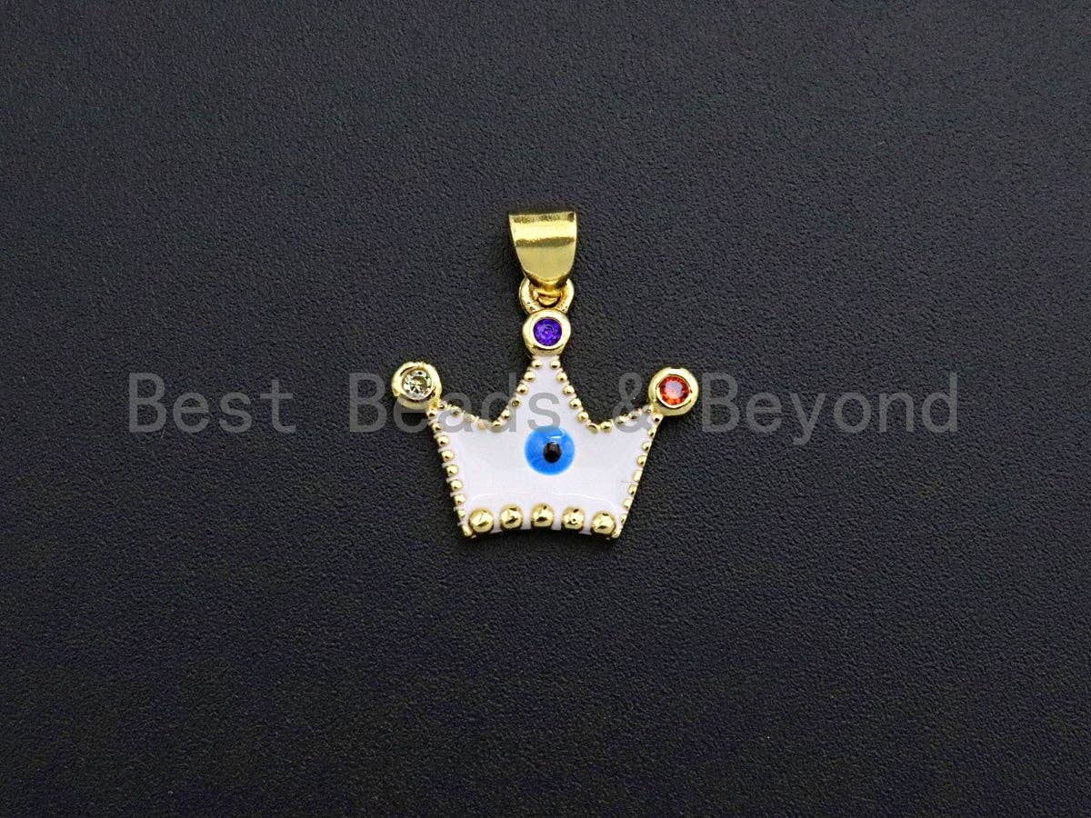 Enamel Turquoise/White/Black/Green Eye on Crown Charm, CZ Pave Oil Drop pendant,Enamel pendant,Enamel Jewelry, 17x18mm,sku#Z653