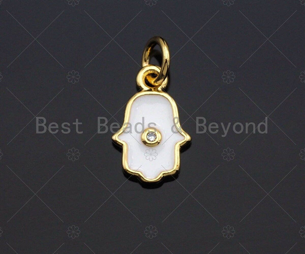 White Enamel Hamsa Hand Shape Pendant,CZ Micro Pave pendant,Enamel pendant,Enamel Jewelry, 8x13mm,sku#LD01