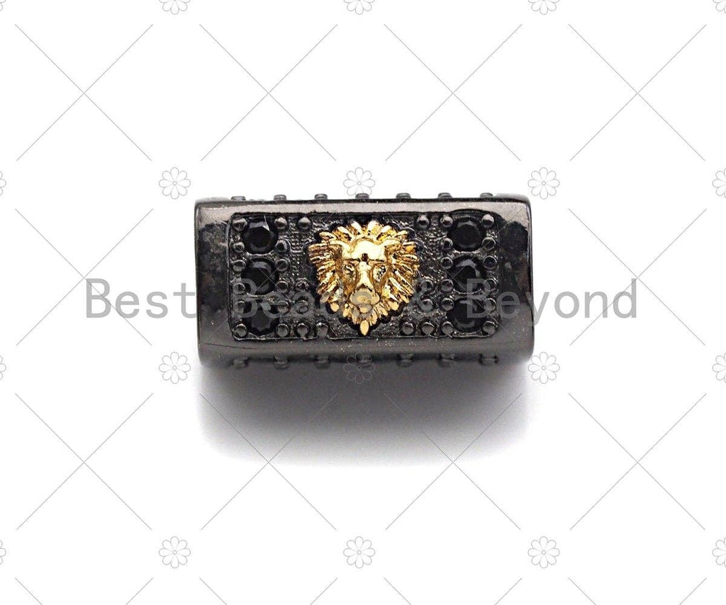 Star/Lion Head Bead,Tube Spacer Bead, Black CZ Pave Tube Spacer Beads for Men/Women Jewelry Making, 7x14mm, ML19C