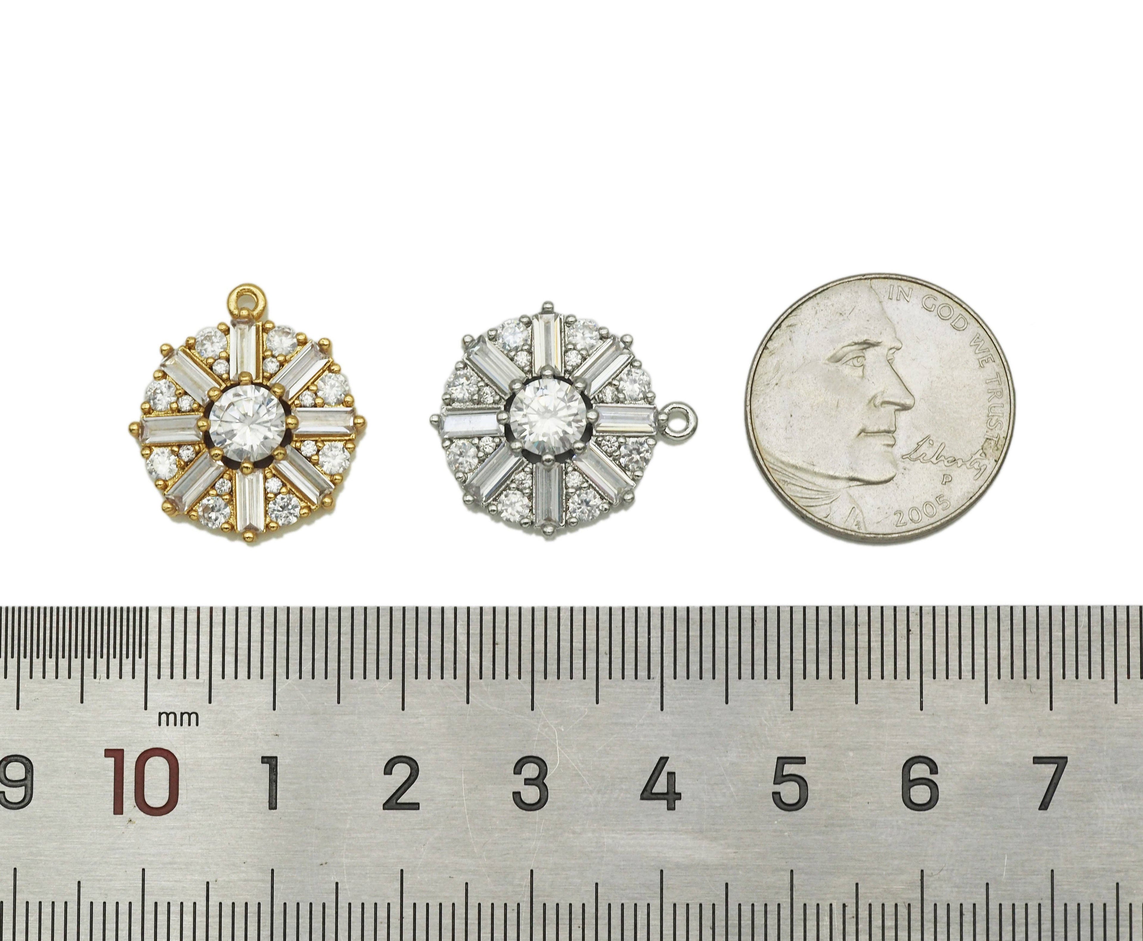 Baguette CZ flower coin charm, Big CZ center Coin Charm, Sku#B160