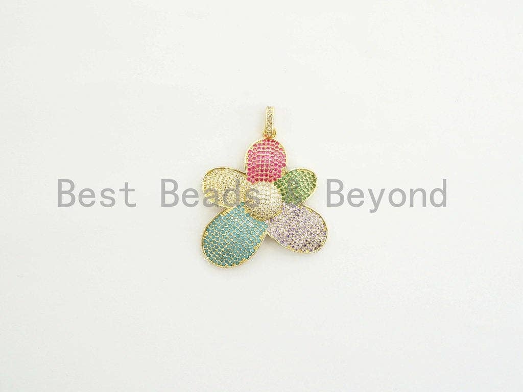 CZ Multi-colors Micro Pave Flower Pendant,Cubic Zirconia Rai