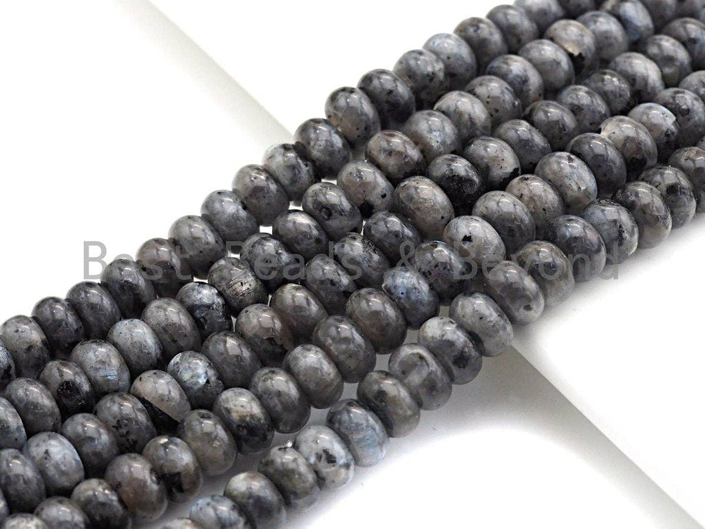 2mm Large Hole Natural Larvikite Beads, Rondelle Smooth 6x10mm/5x8mm, 8" Long Strands, sku#U698