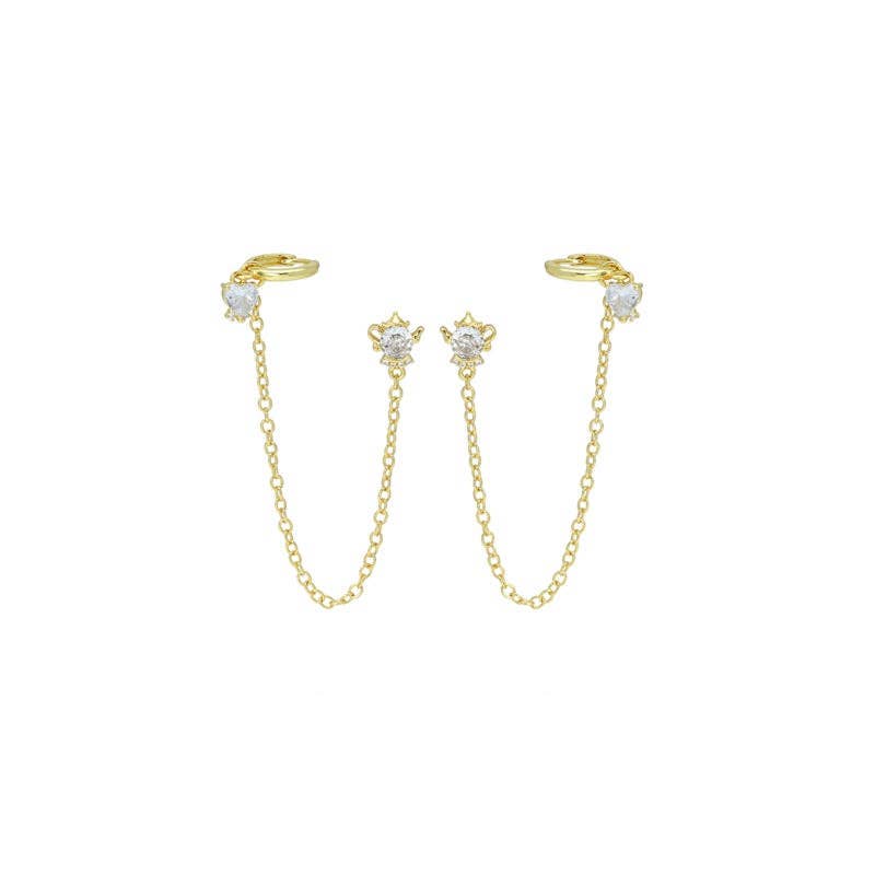Heart Diamond CZ Gold Chain Link Earrings, Sku#LX726