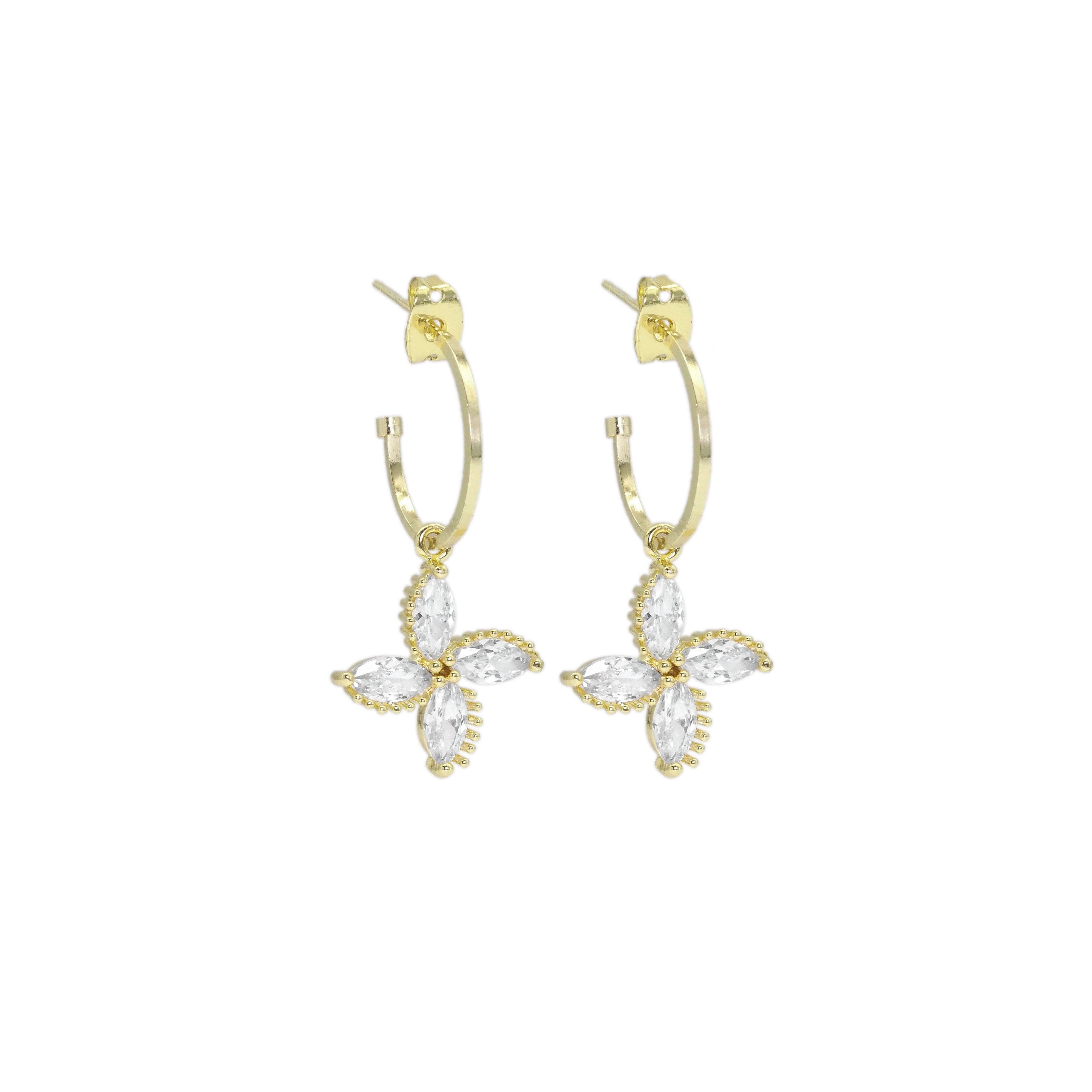 Crystal Flower Hoop Earrings, Sku#EF464