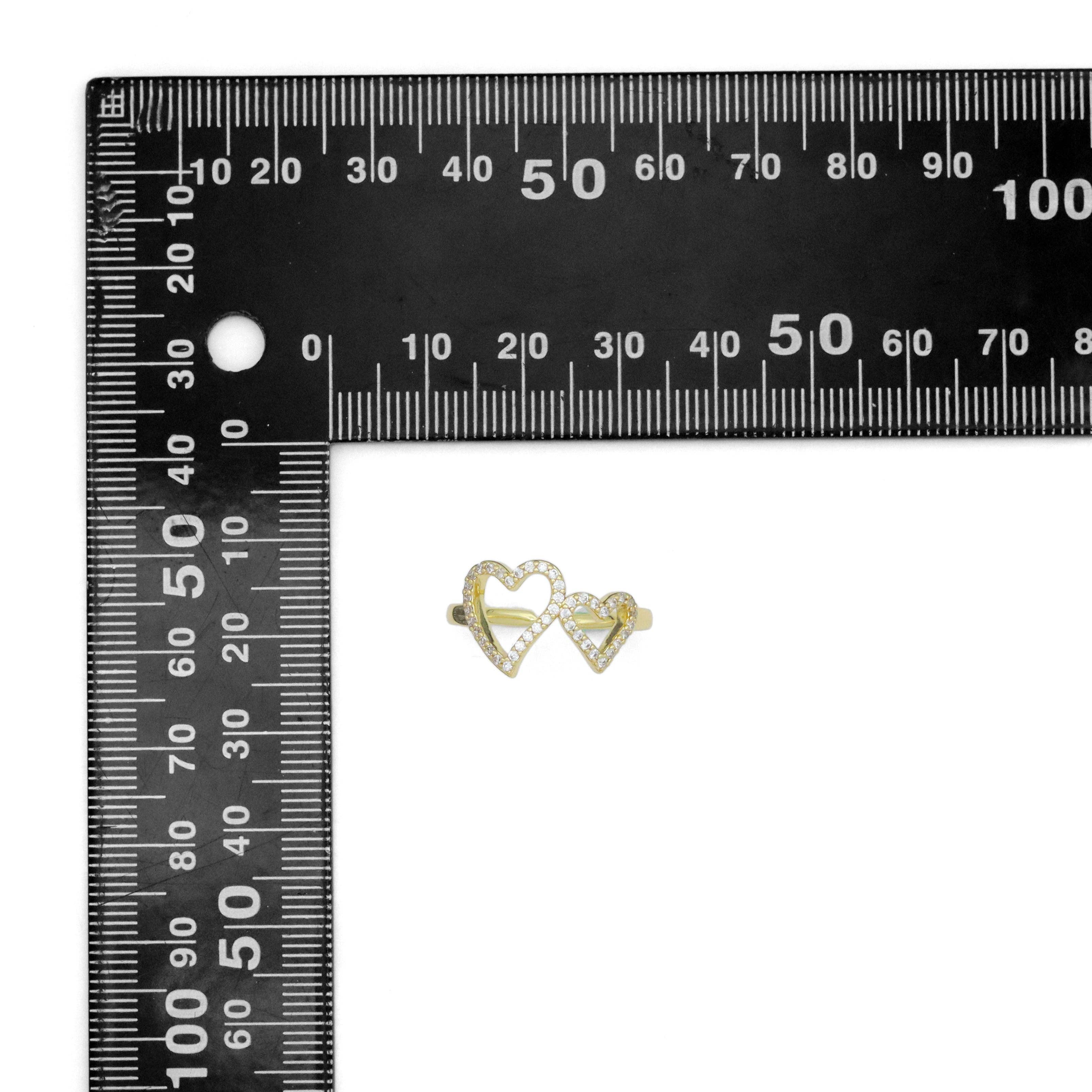 Clear CZ Double Duddle Heart Statement Adjustable Ring, Sku#A449