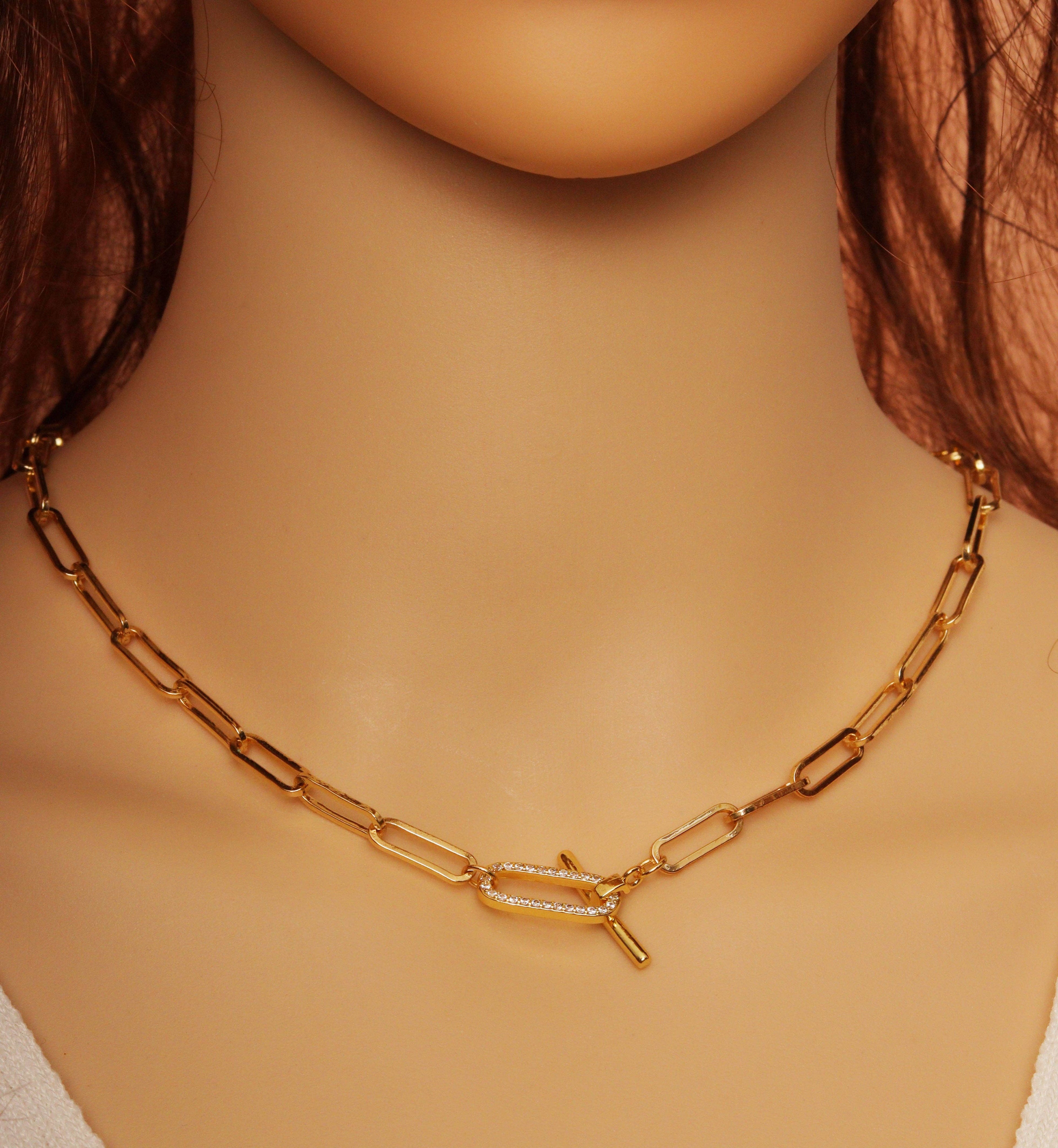 CZ Paperclip Toggle Gold Clasp, sku#LX185