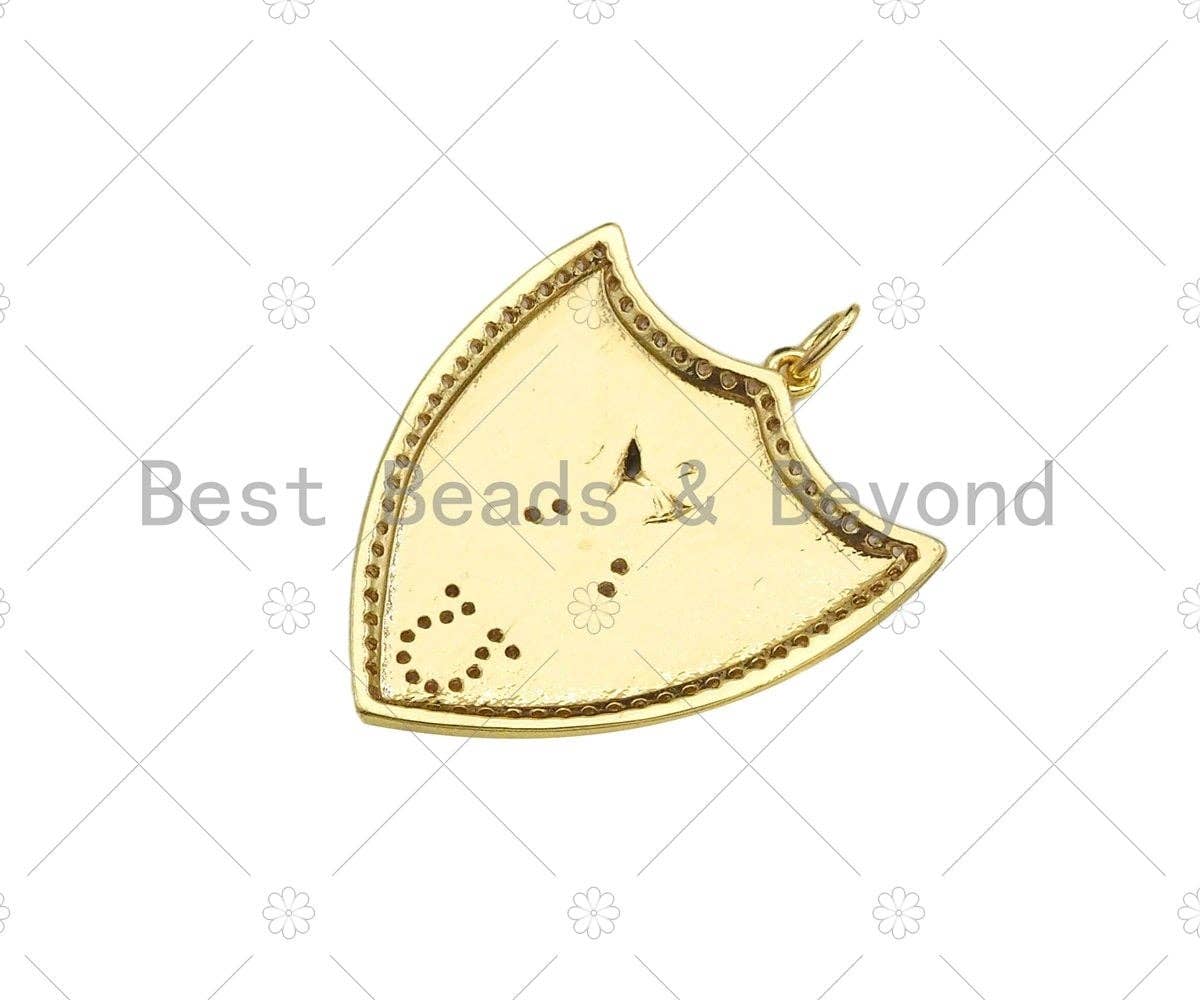18K Dainty Gold Symbol On Shield Shape Pendant/Charm,Cubic Zirconia Charm, Necklace Bracelet Charm Pendant, 28x24mm, Sku#L556