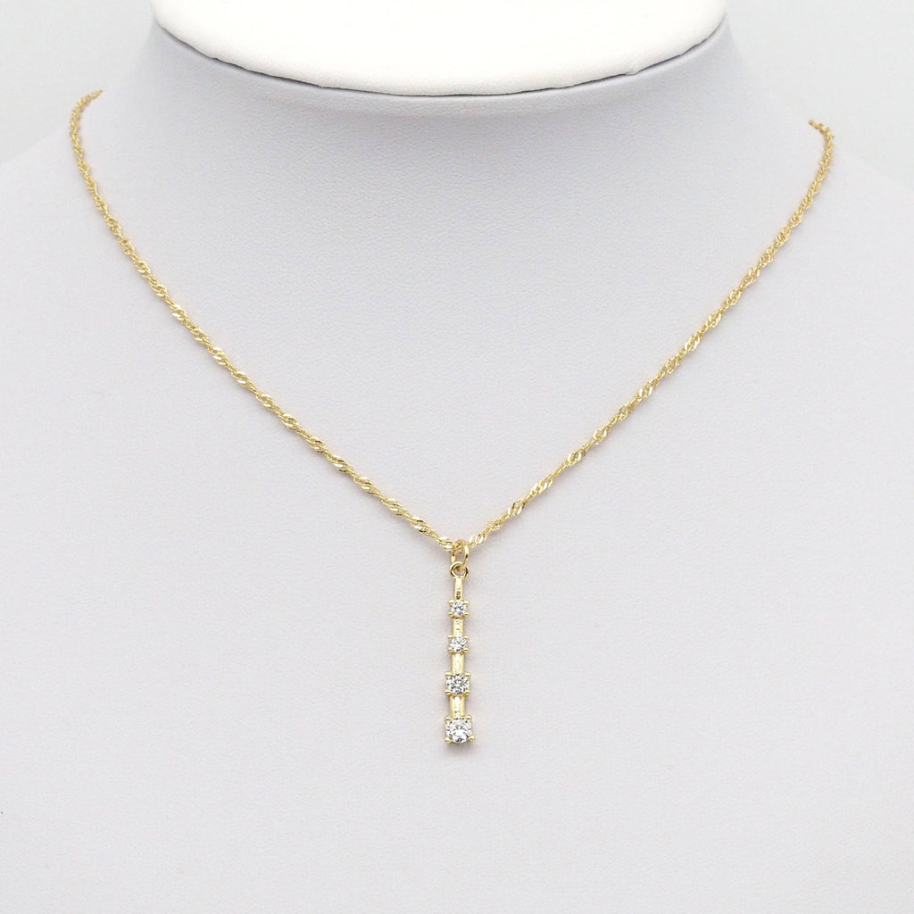 Gold Silver Square CZ Long Bar Gold Charm, Sku#ZX130