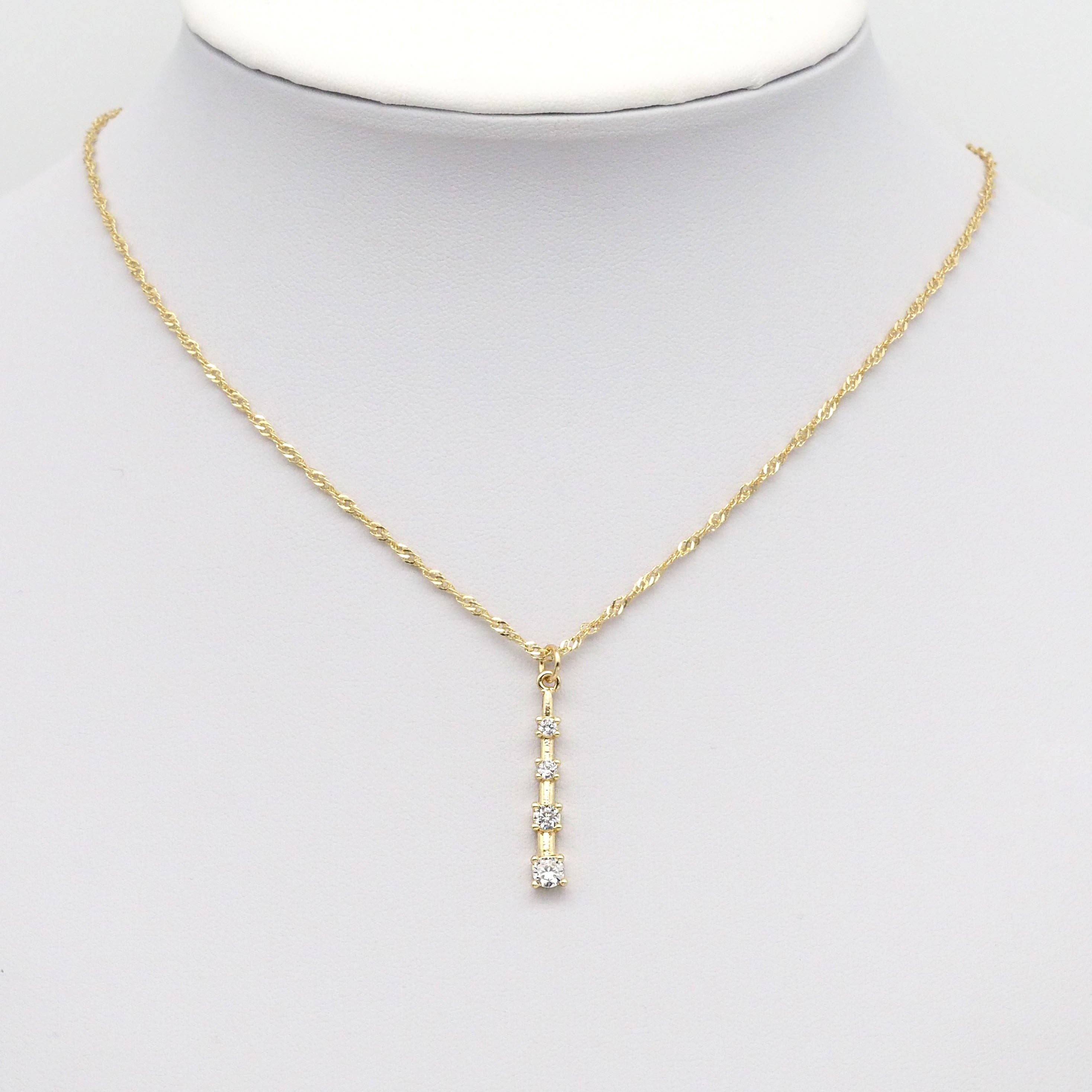 Gold Silver Square CZ Long Bar Gold Charm, Sku#ZX130