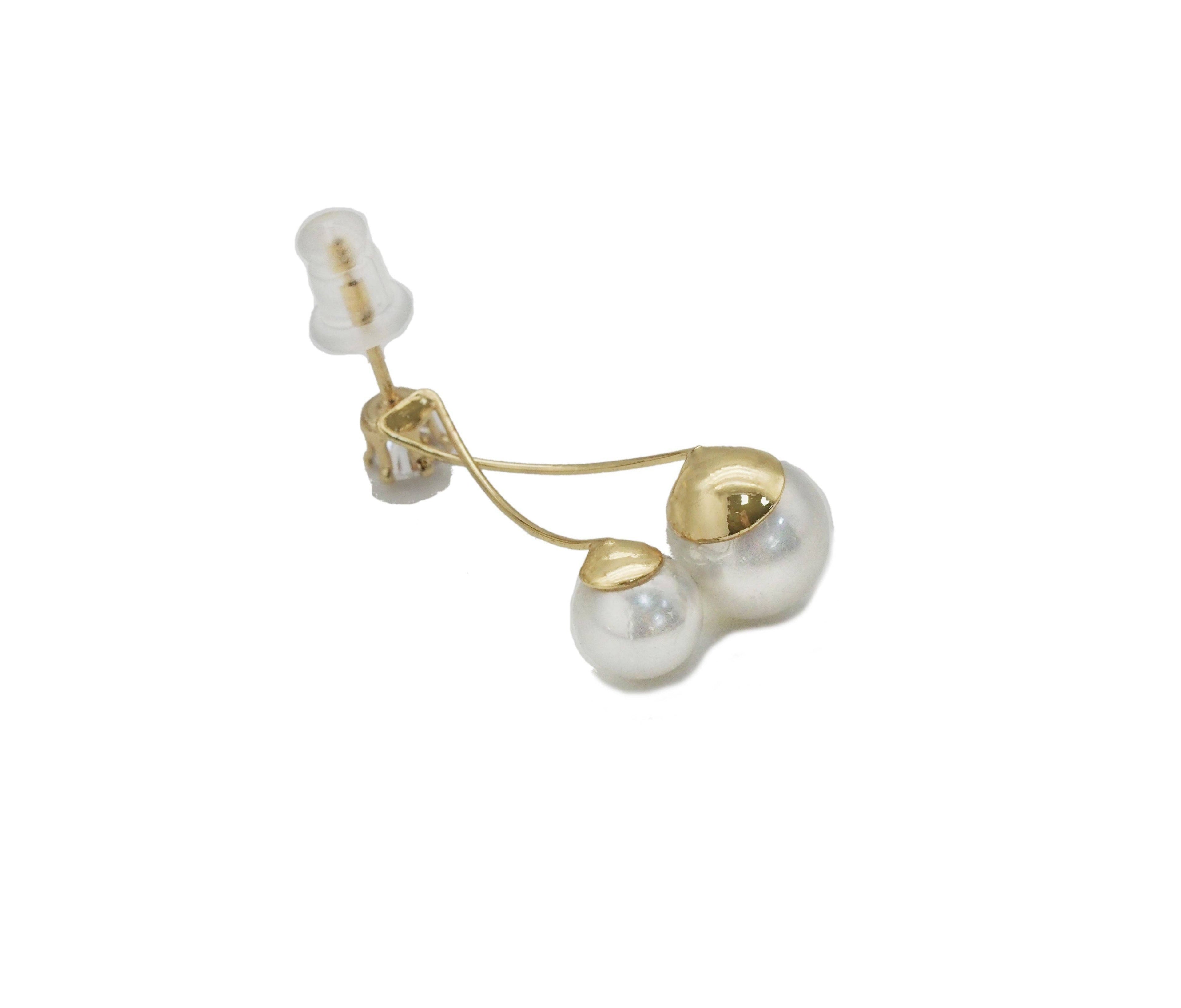 Gold CZ Pearl Cherry Earrings, Sku#LX124