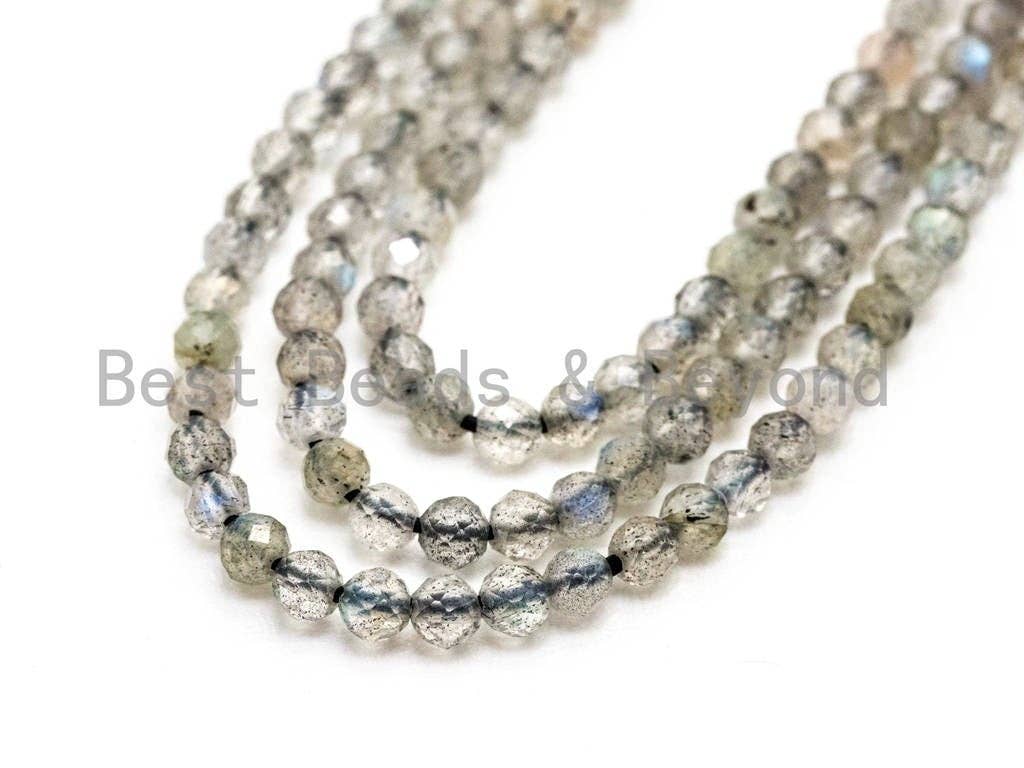 Perles rondes à facettes en labradorite grise naturelle de haute qualité, SKU#U72