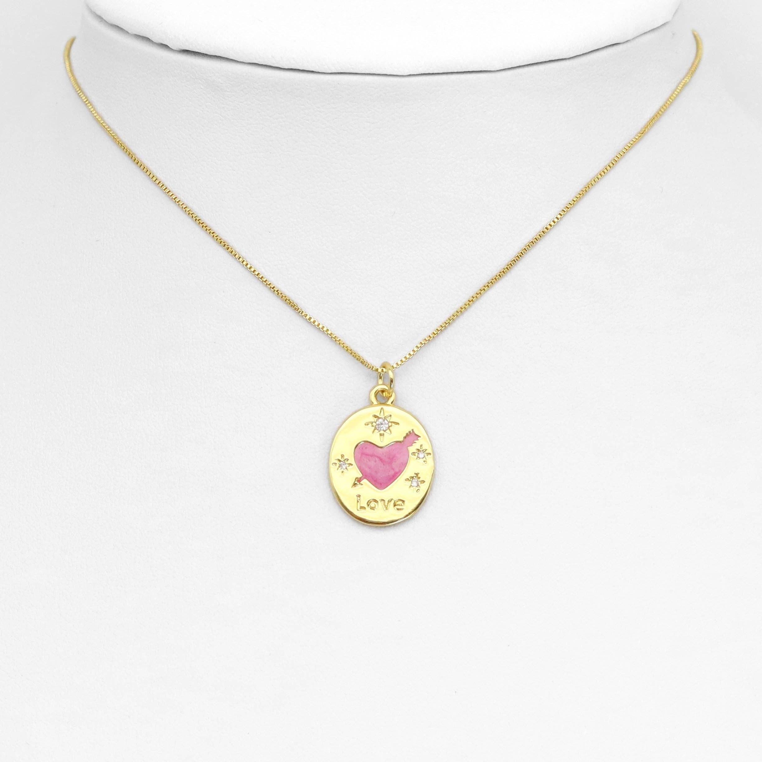 CZ  Pink Heart Love Oval Charm, Sku#LX508